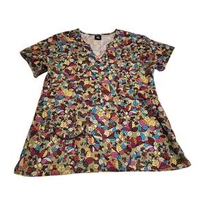 Perfect for Fall! Cherokee Studio 3-pocket Cotton Blend Scrub Top Green Brown SM